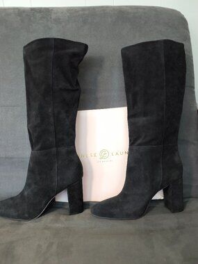 Chinese Laundry New Black Krafty Knee High Faux Suede Pull On Boots 8 1/2